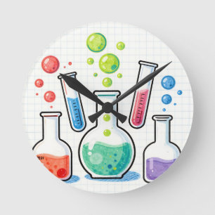 Reloj Redondo Mediano Química Colorida de Vidrio de Laboratorio