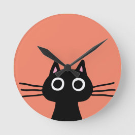 Reloj Redondo Mediano Quirky gato negro gatito con largos sacudidores