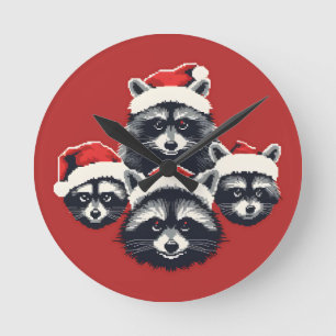 Reloj Redondo Mediano Raccoon Merry Christmas Ya sucio animal