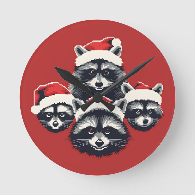 Reloj Redondo Mediano Raccoon Merry Christmas Ya sucio animal (Anverso)