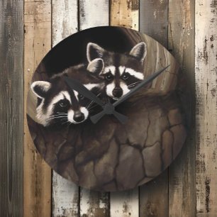Reloj Redondo Mediano Raccoons Brown Cute Tree
