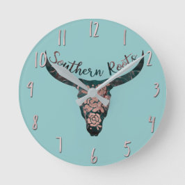 Reloj Redondo Mediano Raíces sureñas Longhorn Country Rosa y Verde