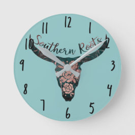 Reloj Redondo Mediano Raíces sureñas Longhorn Country Rosa y Verde