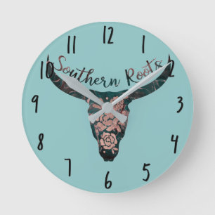 Reloj Redondo Mediano Raíces sureñas Longhorn Country Rosa y Verde