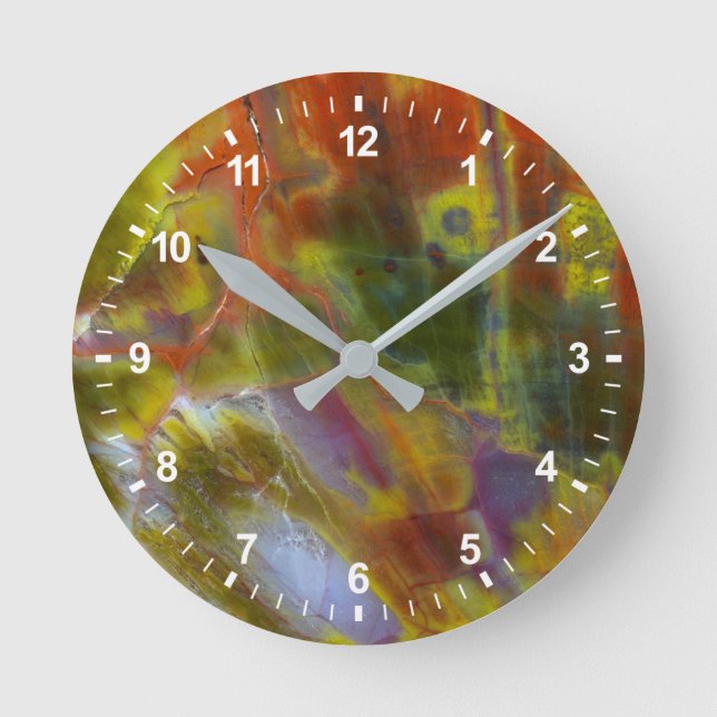 Reloj Redondo Mediano Rainbow Petrified Wood (Anverso)