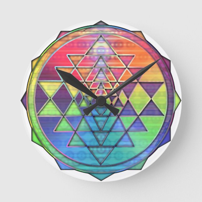 Reloj Redondo Mediano Rainbow Sri Yantra para amor y riqueza (Anverso)