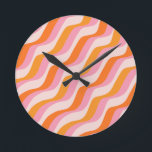 Reloj Redondo Mediano Rainbow Swirl Pink Orange Abstract Retro Sunshine<br><div class="desc">Abstract Retro Lines – Abstract Rainbow in Beige,  Pink and Orange.</div>