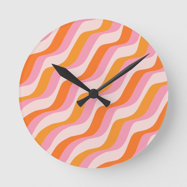 Reloj Redondo Mediano Rainbow Swirl Pink Orange Abstract Retro Sunshine (Anverso)