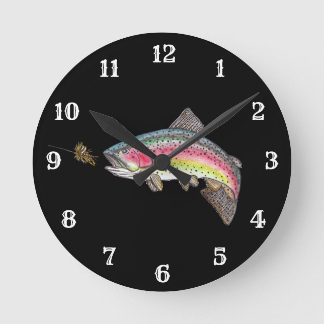 Reloj Redondo Mediano Rainbow Trout Fly Fishing (Anverso)
