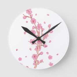 Reloj Redondo Mediano Rama de Sakura Flor de Cerezo Rosa Arte