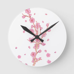 Reloj Redondo Mediano Rama de Sakura Flor de Cerezo Rosa Arte