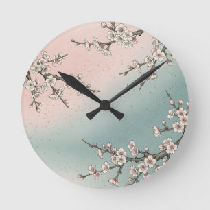 Reloj Redondo Mediano Ramas de flor de cerezo rosa delicada Sakura