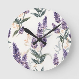 Reloj Redondo Mediano Ramas de lavanda Botánico acuarela Floral púrpura