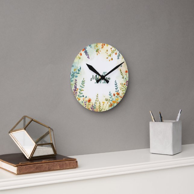 Reloj Redondo Mediano Ramillete de flores silvestres de flores primavera (Oficina)