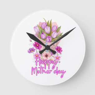 Reloj Redondo Mediano Ramo de flores del día de la madre