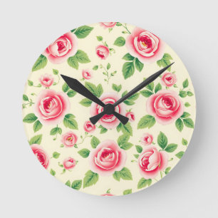 Reloj Redondo Mediano Ramo de rosa rosa vintage floral pastel chintz 