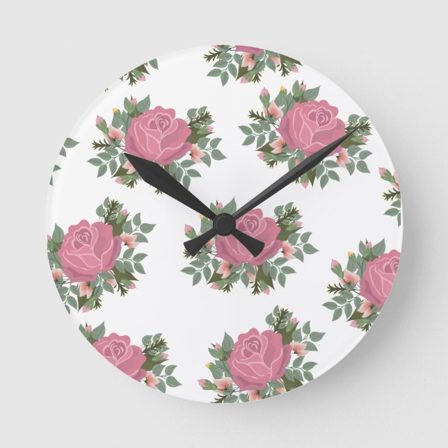 Reloj Redondo Mediano Ramo de rosa tradicional (Anverso)