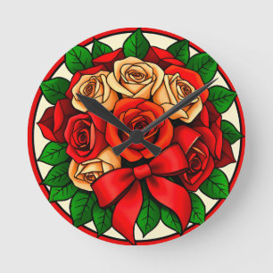 Reloj Redondo Mediano Ramo elegante de rosas rojas y blancas