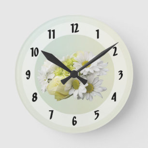 Reloj Redondo Mediano Ramo en tonos de blanco y amarillo