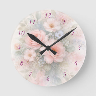 Reloj Redondo Mediano Ramo Floral de Pastel Suave