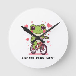 Reloj Redondo Mediano Rana Adorable Montando Bicicleta | Regalo Divertid