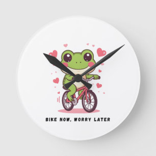 Reloj Redondo Mediano Rana Adorable Montando Bicicleta Regalo Divertid