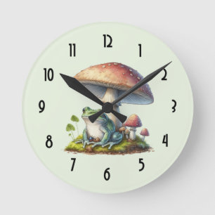 Reloj Redondo Mediano Rana debajo de una seta, naturaleza linda