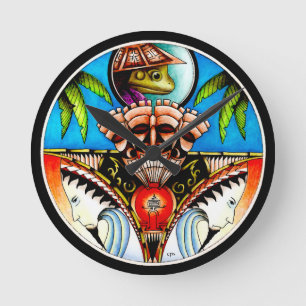 Reloj Redondo Mediano Rana del tatuaje tiki