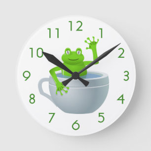 Reloj Redondo Mediano Rana inesperada divertida en mi taza de té