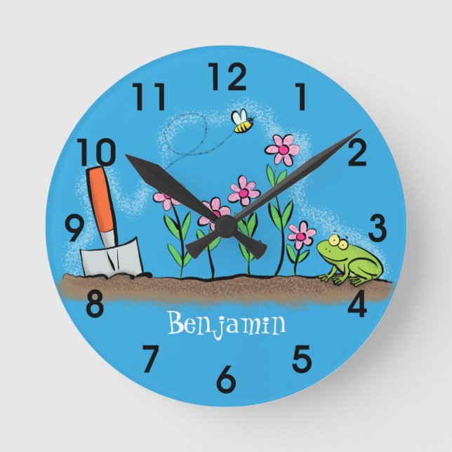 Reloj Redondo Mediano Rana y abeja en el ilustracion personalizado jardí (Anverso)