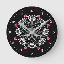 Reloj Redondo Mediano Rangoli blanco con hibisco
