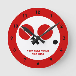 Reloj Redondo Mediano Raquetas de ping pong de ping pong y pelota negra,