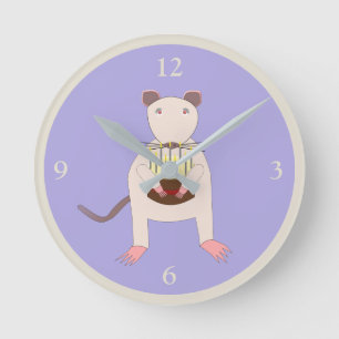 Reloj Redondo Mediano Rata siamesa con pastel de cumpleaños