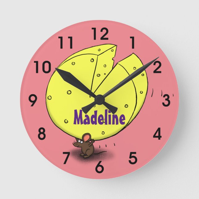 Reloj Redondo Mediano Ratón blanco con ilustracion personalizado de ques (Anverso)