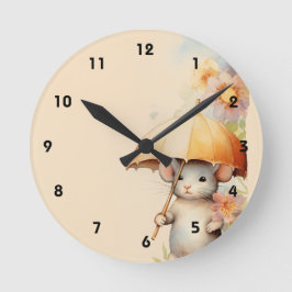 Reloj Redondo Mediano Ratón con fondo de agua de paraguas amarillo