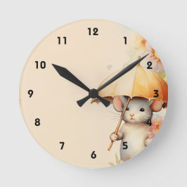 Reloj Redondo Mediano Ratón con fondo de agua de paraguas amarillo