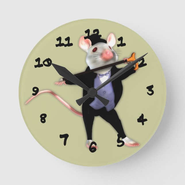 Reloj Redondo Mediano Ratón Cute Dapper, el ratón Personalizado bailarín (Anverso)