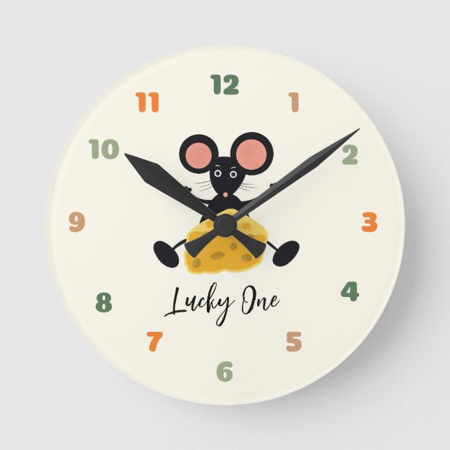 Reloj Redondo Mediano Ratón pequeño con queso (Anverso)
