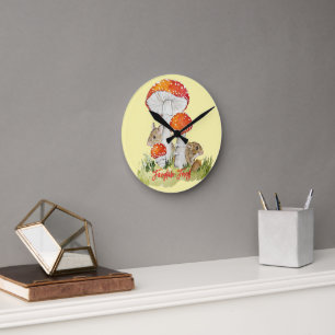 Reloj Redondo Mediano Ratones del bosque y hongos