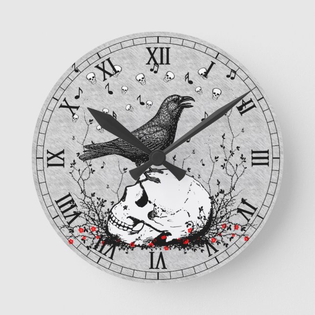 Reloj Redondo Mediano Raven canta canción de muerte en el Ilustracion de (Anverso)