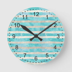 Reloj Redondo Mediano Rayas acuáticas blancas