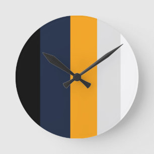 Reloj Redondo Mediano Rayas amarillas, azules, blancas y negras