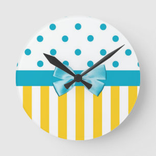 Reloj Redondo Mediano Rayas amarillas de moda con Blue Ribbon