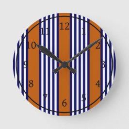 Reloj Redondo Mediano Rayas azul y blanca de la marina con naranja quema