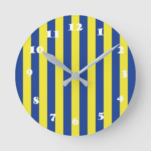 Reloj Redondo Mediano Rayas Azules y Amarillas 