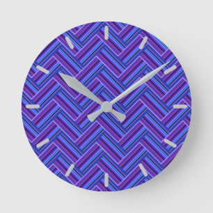 Reloj Redondo Mediano Rayas azules y violetas de doble trama