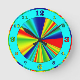 Reloj Redondo Mediano Rayas Coloridas Rueda de la rueda Aqua Numerada