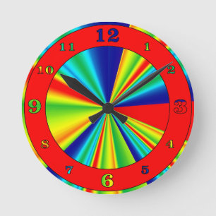 Reloj Redondo Mediano Rayas coloridas Rueda roja numerada