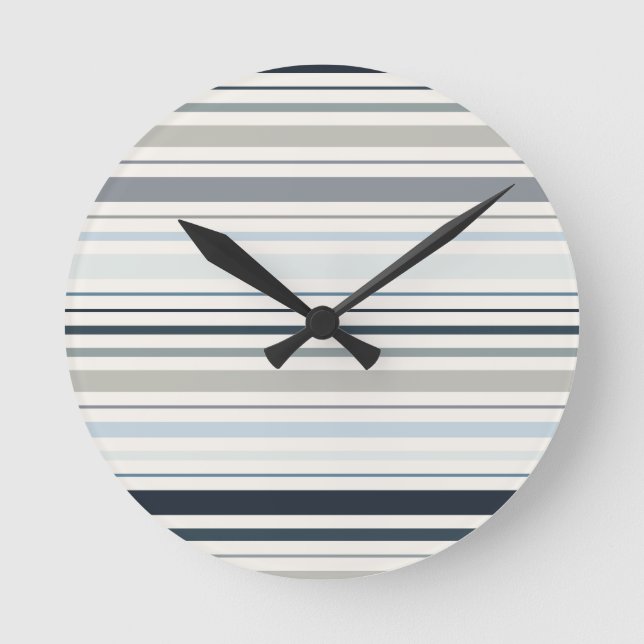 Reloj Redondo Mediano Rayas Costeras Azules (Anverso)