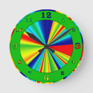 Reloj Redondo Mediano Rayas de colores PinWheel Anillo verde numerado